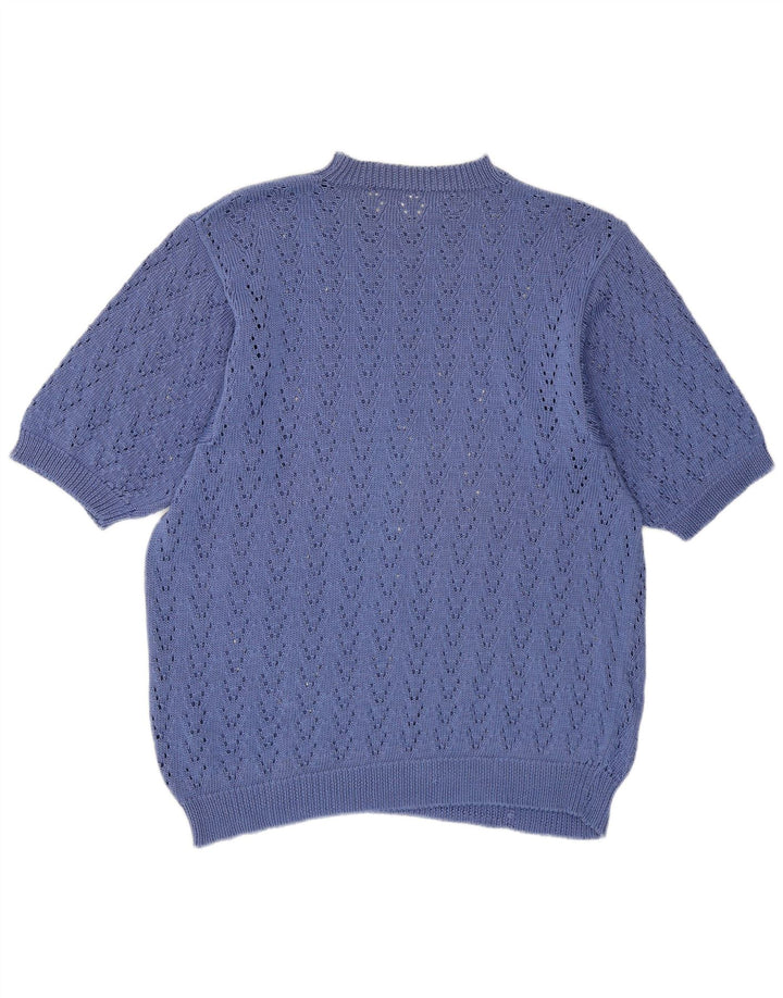 Винтажный женский прозрачный джемпер с круглым вырезом, Великобритания, 14, средний синий цвет