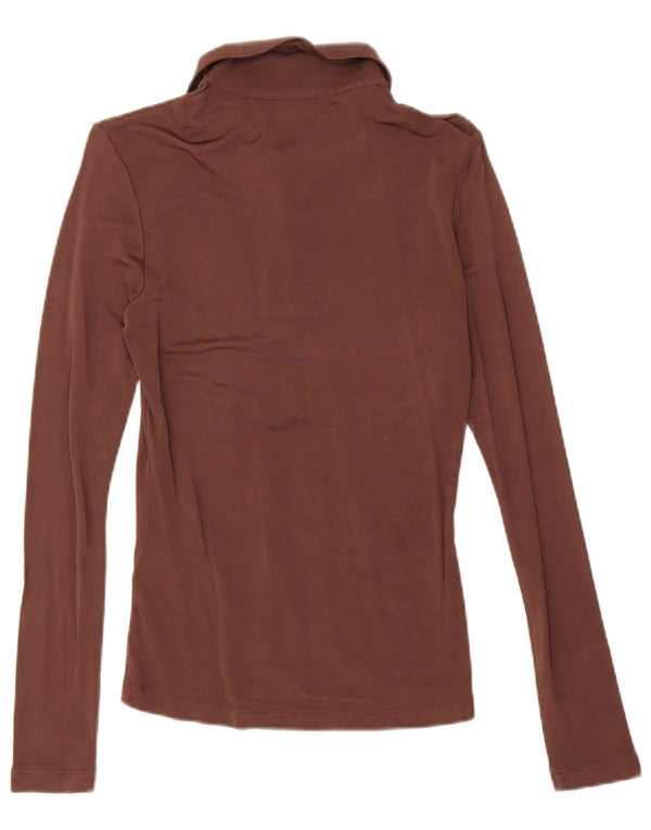 Hugo Boss Womens Long Sleeve Polo Shirt UK 10 Small Brown Viscose