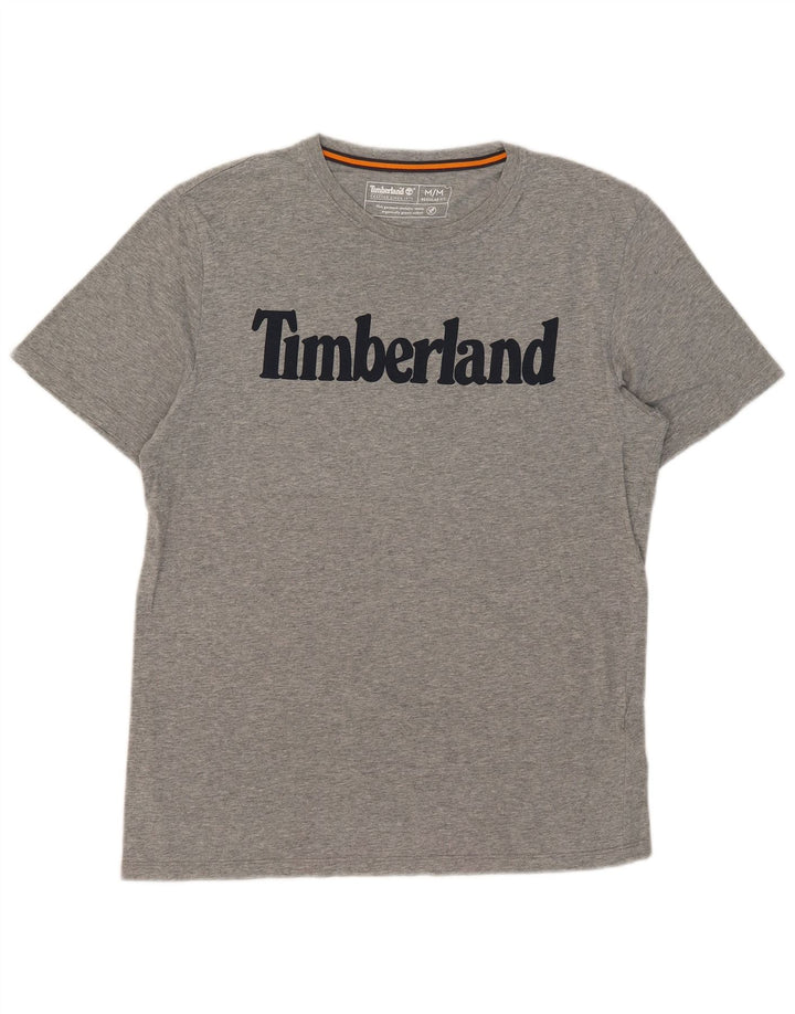 Мужская футболка стандартного кроя Timberland с рисунком, хлопковый топ среднего серого цвета