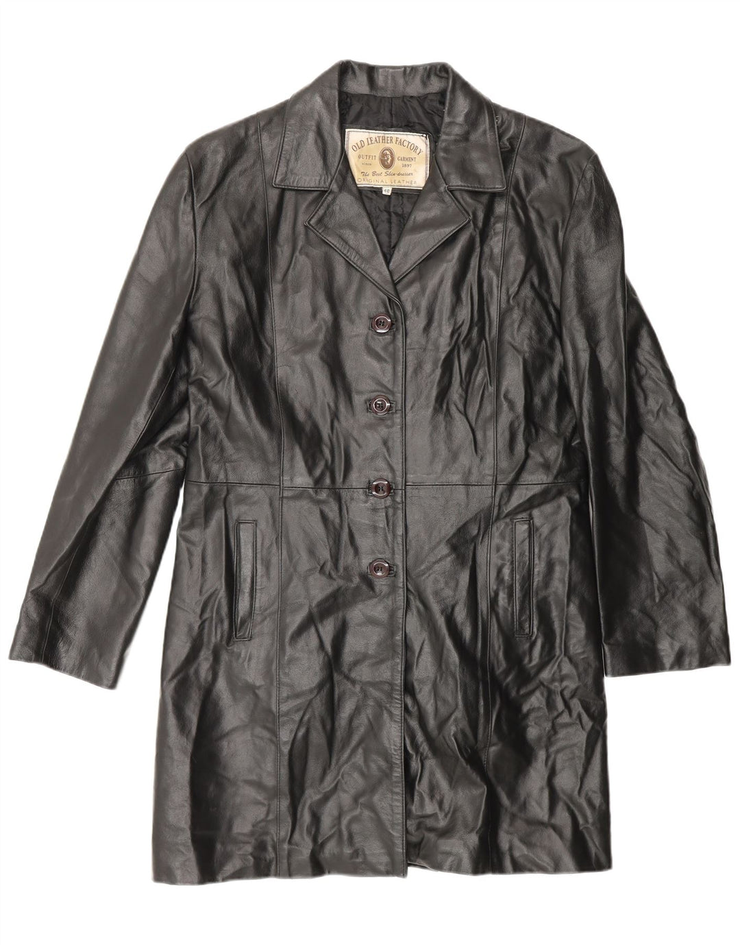 VINTAGE Женское кожаное пальто IT 48 XL Черное кожаное