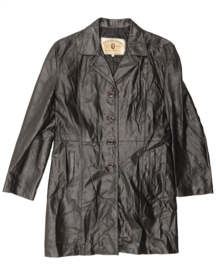 VINTAGE Женское кожаное пальто IT 48 XL Черное кожаное