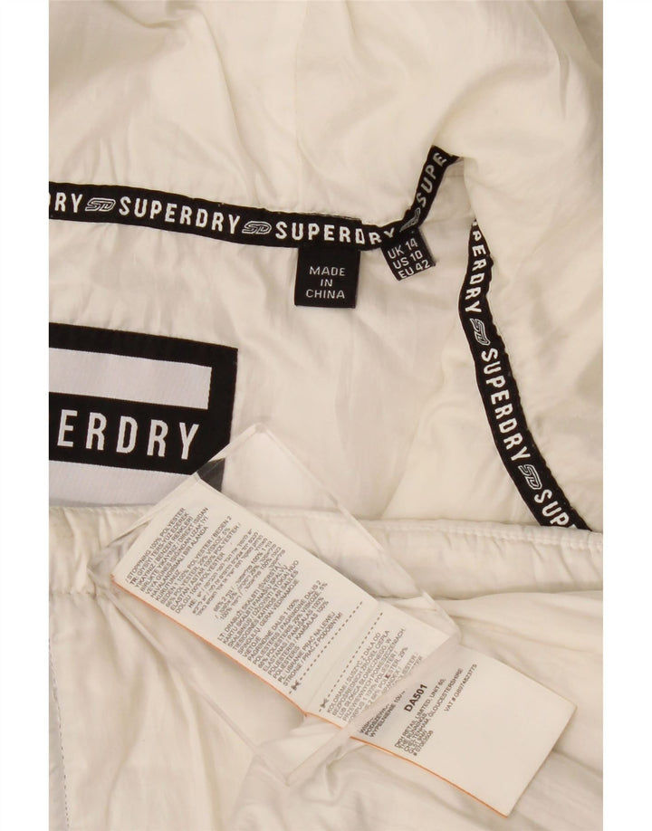 Женская стеганая куртка Superdry с капюшоном UK 14, большая белая с цветными блоками