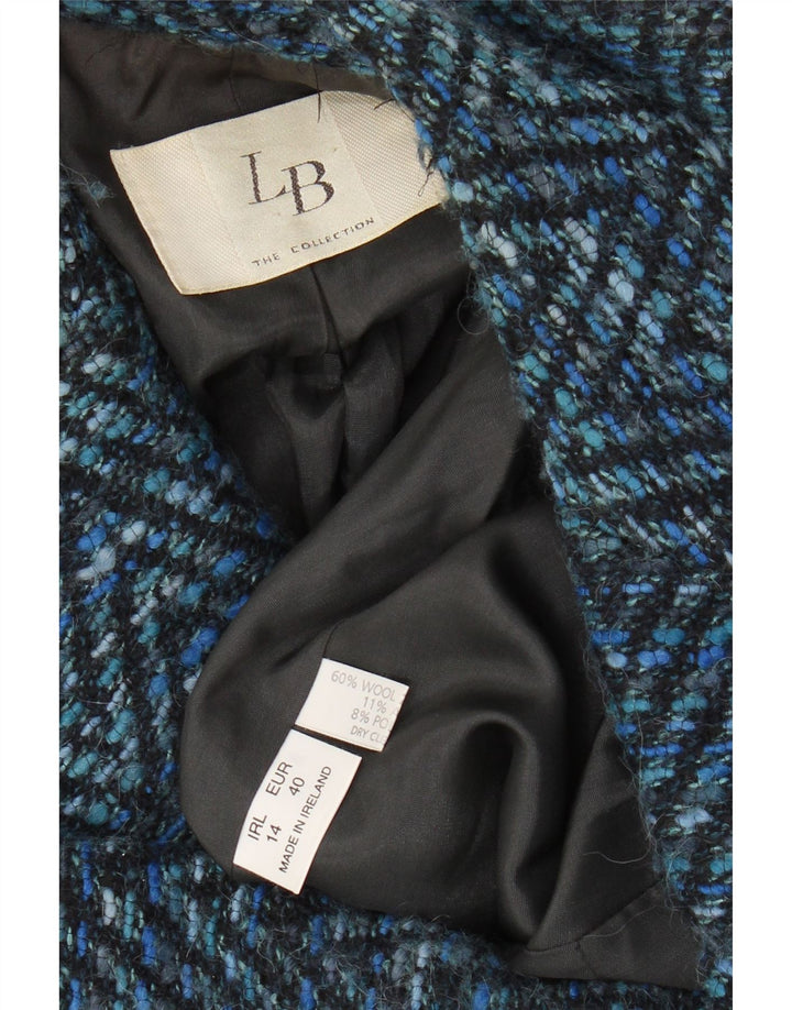 ВИНТАЖНЫЙ женский пиджак на 3 пуговицах, Великобритания 14, средний синий шерстяной узор с шевроном