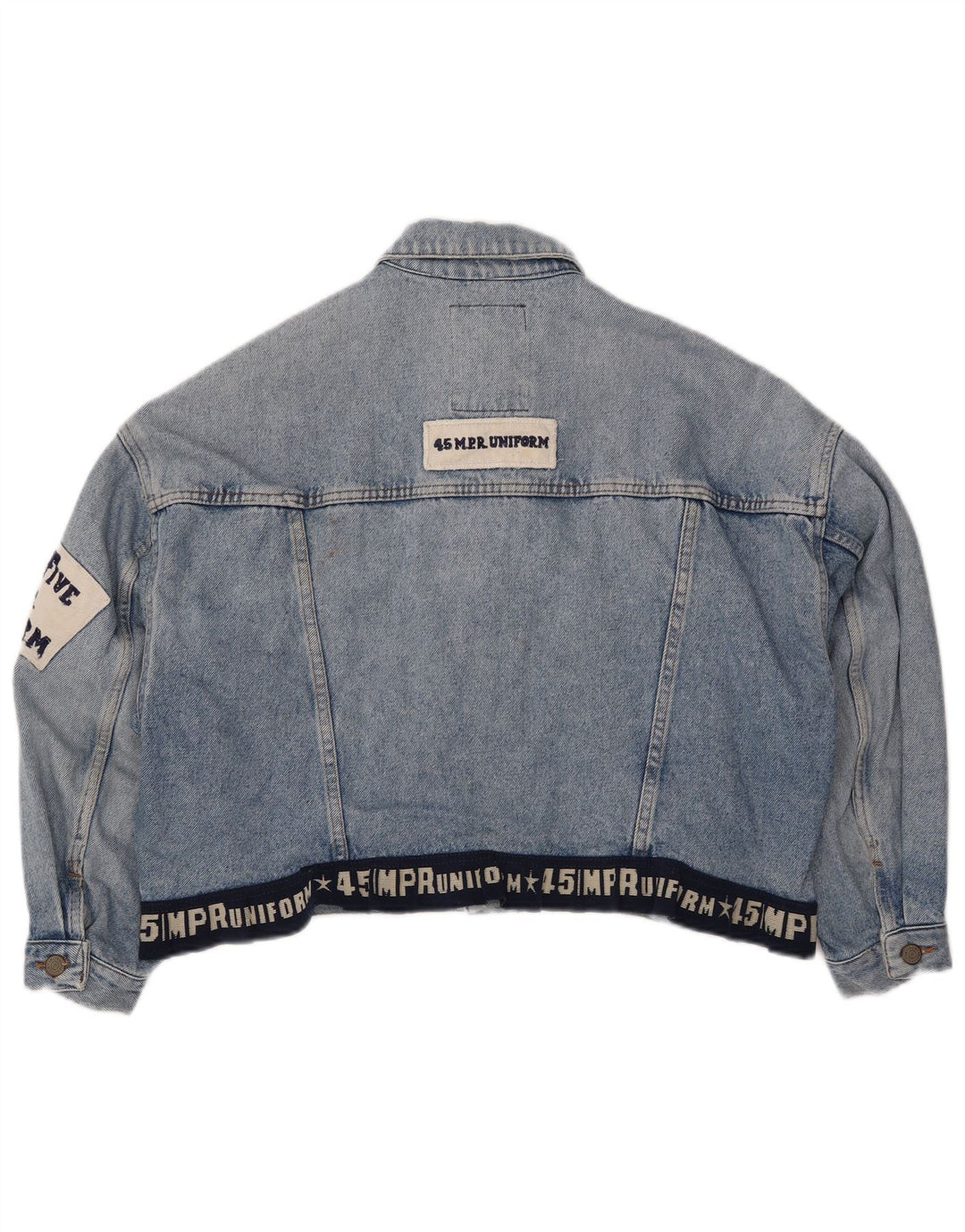 Женская укороченная джинсовая куртка с графическим рисунком UNIFORM UK 14, большая синяя