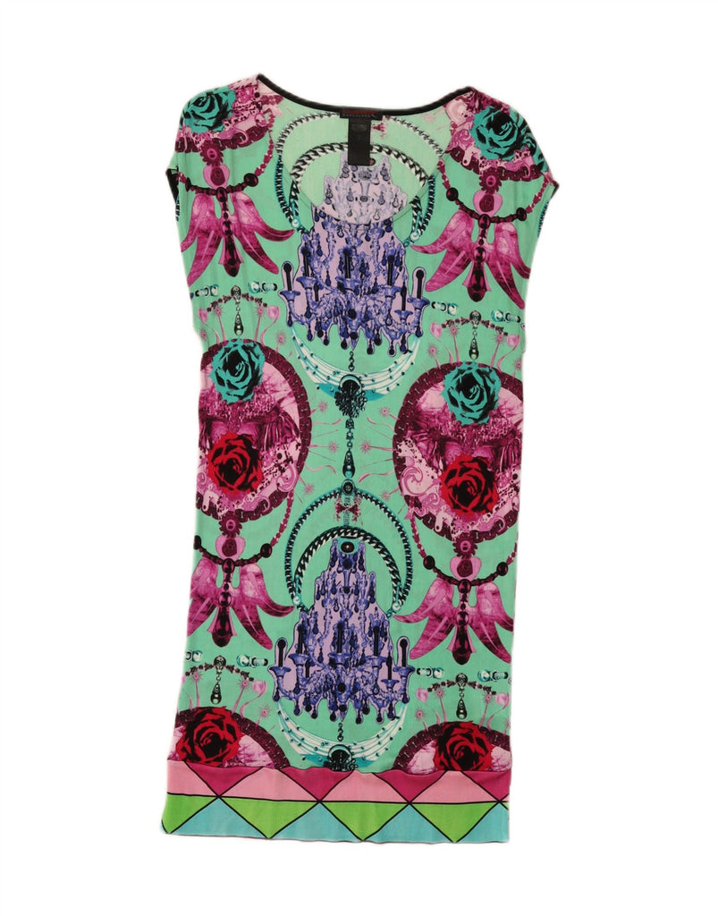 CUSTO BARCELONA Womens Graphic Shift Dress US 2 XS Green Viscose Vintage Custo Barcelona and Second-Hand Custo Barcelona from Messina Hembry 