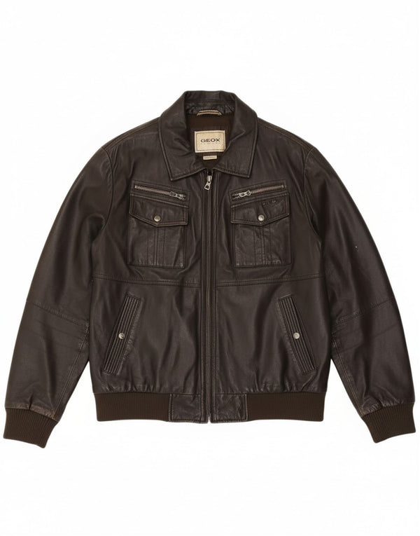 Мужская кожаная куртка-бомбер Geox UK 42 XL, черная кожа