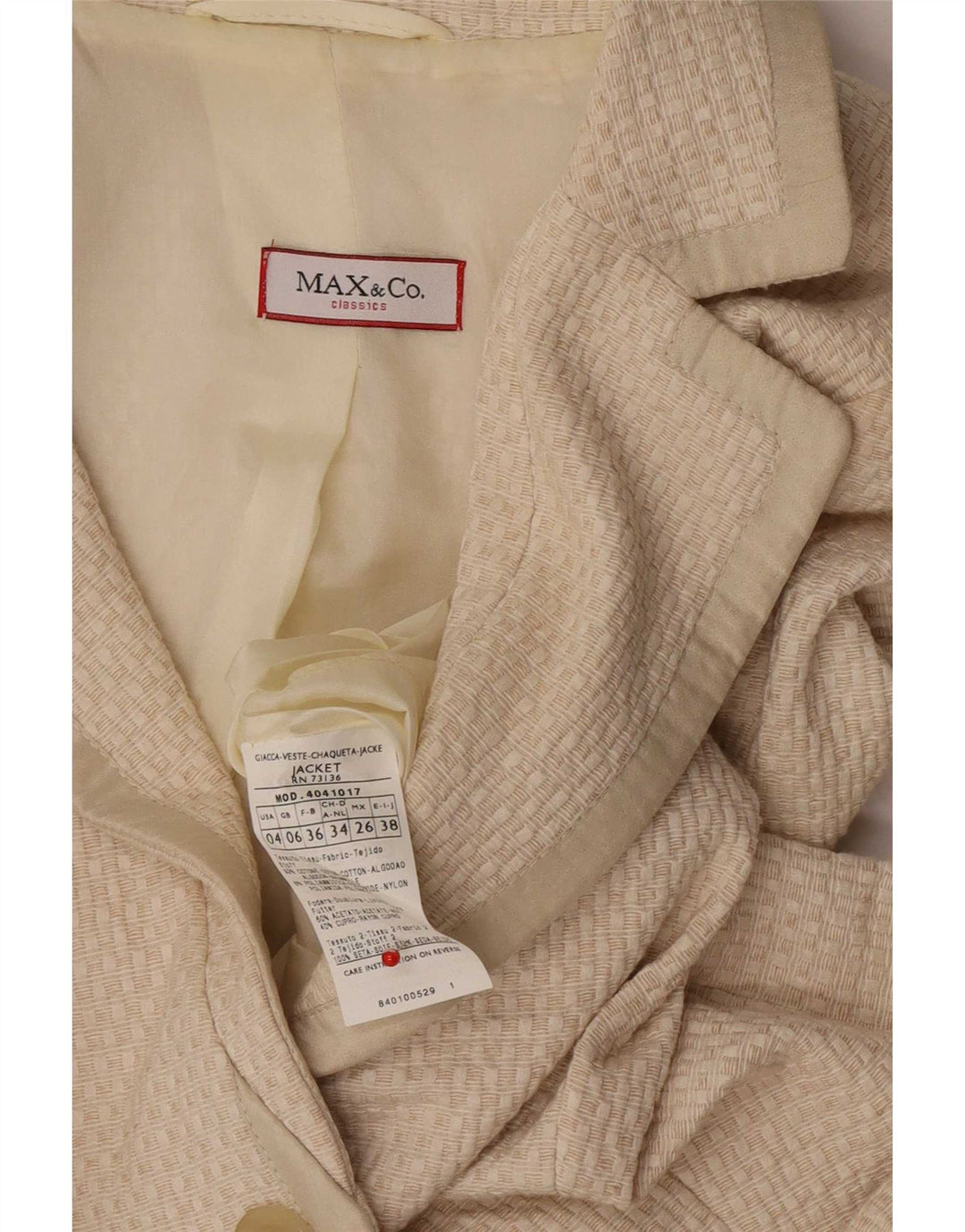 Женский пиджак Max & Co. на 3 пуговицах, Великобритания, 6 XS, бежевый хлопок