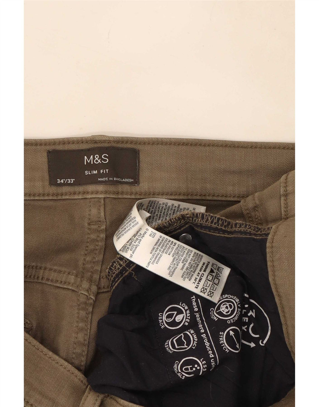 Мужские узкие джинсы Marks & Spencer W34 L33, хлопок цвета хаки