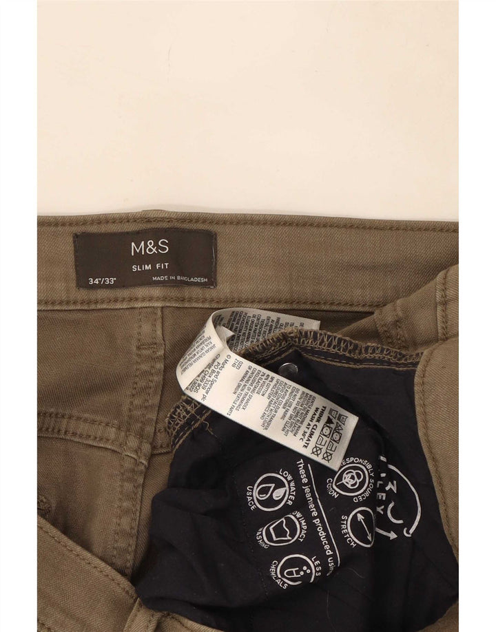 Мужские узкие джинсы Marks & Spencer W34 L33, хлопок цвета хаки