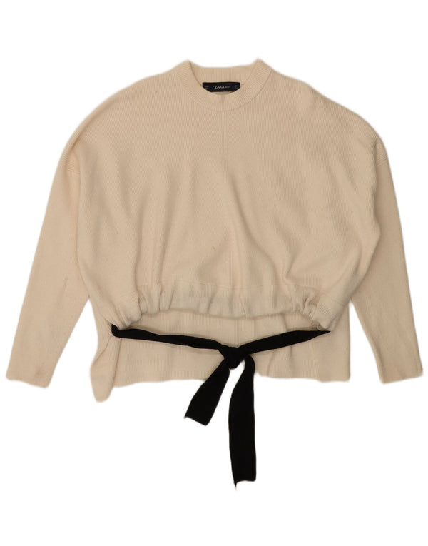 Женский свободный джемпер с круглым вырезом Zara UK 10, маленький белый вискоза