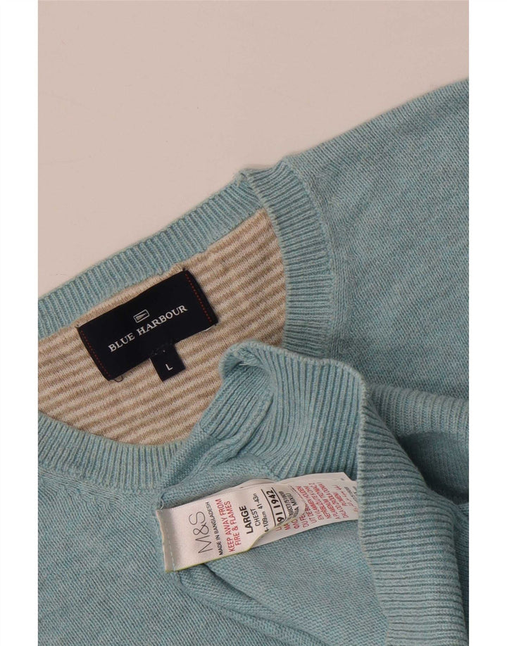 Мужской синий джемпер с круглым вырезом Marks & Spencer, большой синий