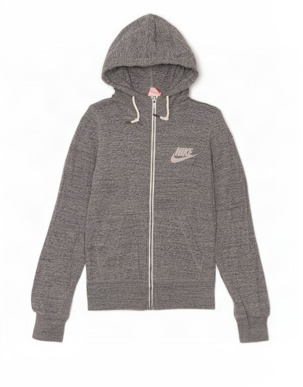 Женский свитер с капюшоном на молнии Nike UK 6 XS, серый хлопок с крапинками