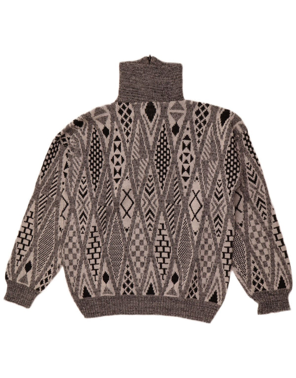 Винтажный мужской джемпер с воротником на молнии, большой серый акриловый свитер с геометрическим узором