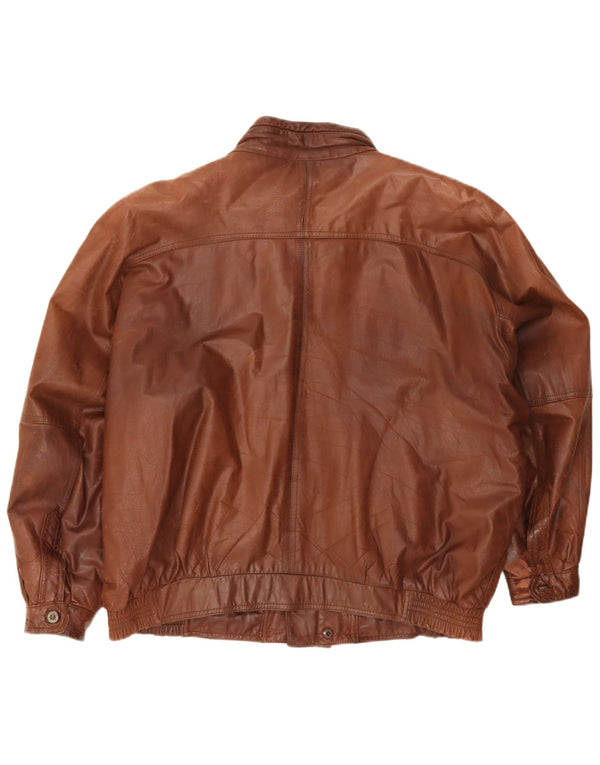 Винтажная мужская кожаная куртка-бомбер IT 58 4XL Коричневая кожаная