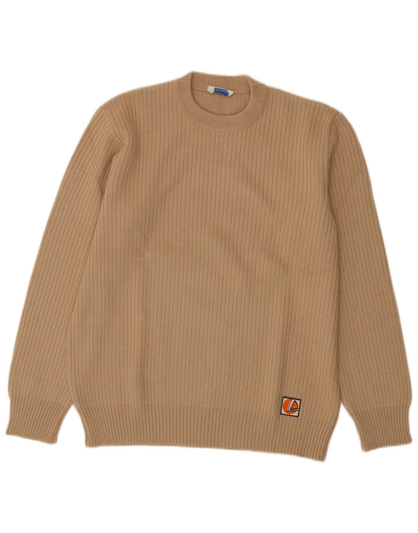 ВИНТАЖНЫЙ женский джемпер с круглым вырезом, Великобритания, 16, большой, бежевый, шерстяной