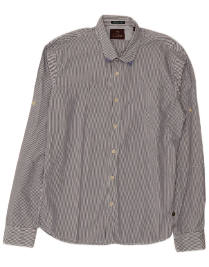 Мужская рубашка Scotch & Soda среднего размера, темно-синяя, хлопковая в тонкую полоску
