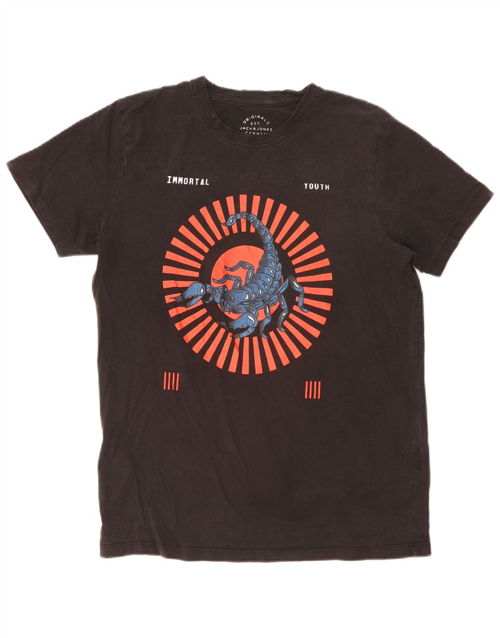 Мужская футболка с рисунком Jack & Jones из хлопка среднего размера, черная