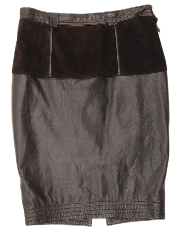 VINTAGE Womens Leather Skirt Medium W28 Black