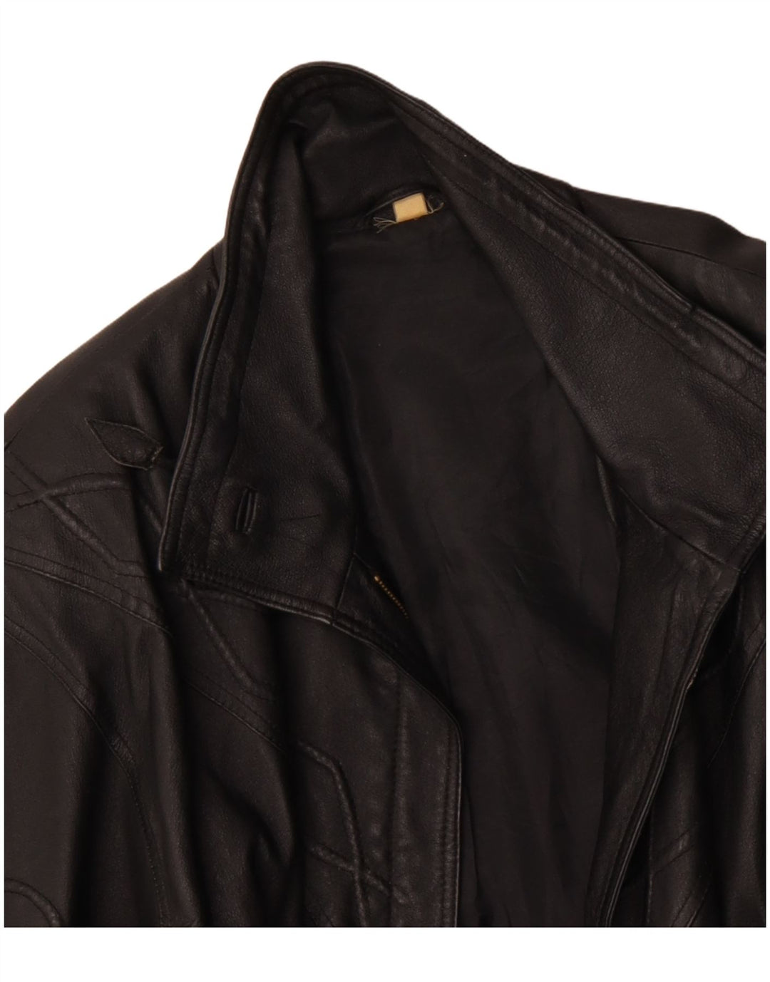 ВИНТАЖНОЕ женское кожаное пальто UK 10 маленькое черное кожаное