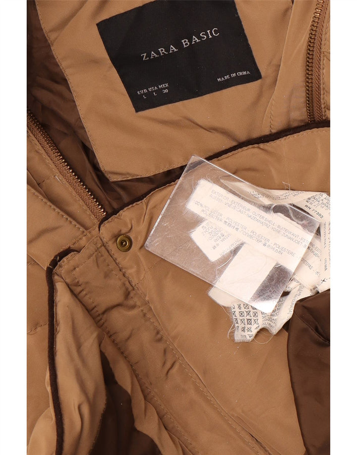 Женская стеганая куртка Zara UK 14, большой коричневый полиэстер
