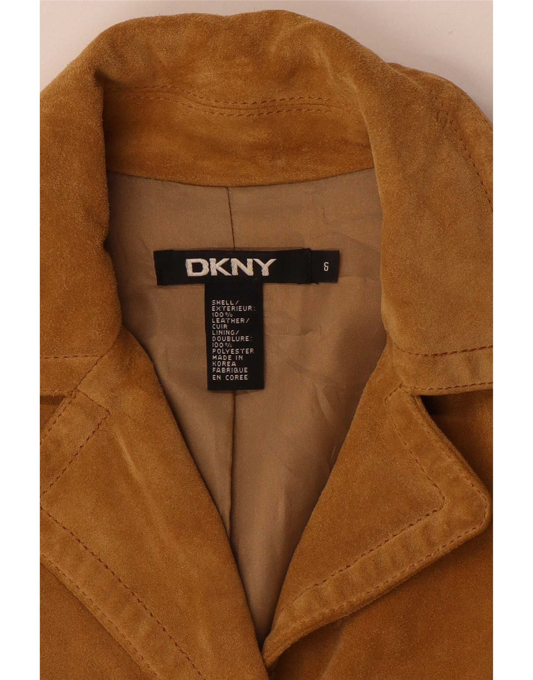 Женский замшевый пиджак Dkny на 3 пуговицах, США 6, средний, бежевый кожаный