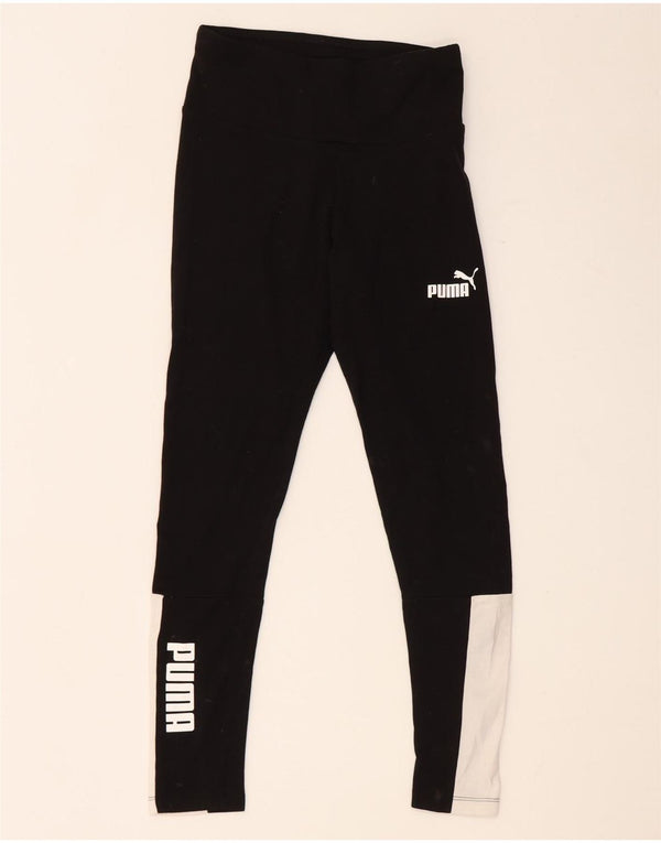 Женские укороченные леггинсы с графическим рисунком Puma UK 4 XS, черные, хлопковые с цветными блоками