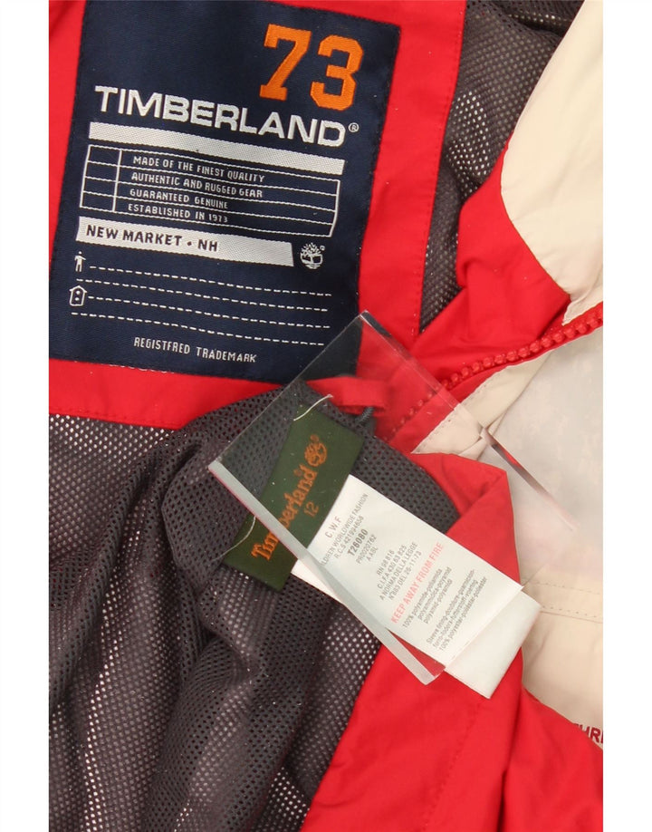 TIMBERLAND Boys Rain Jacket 11-12 Years Red Colourblock Polyamide Vintage Timberland and Second-Hand Timberland from Messina Hembry 