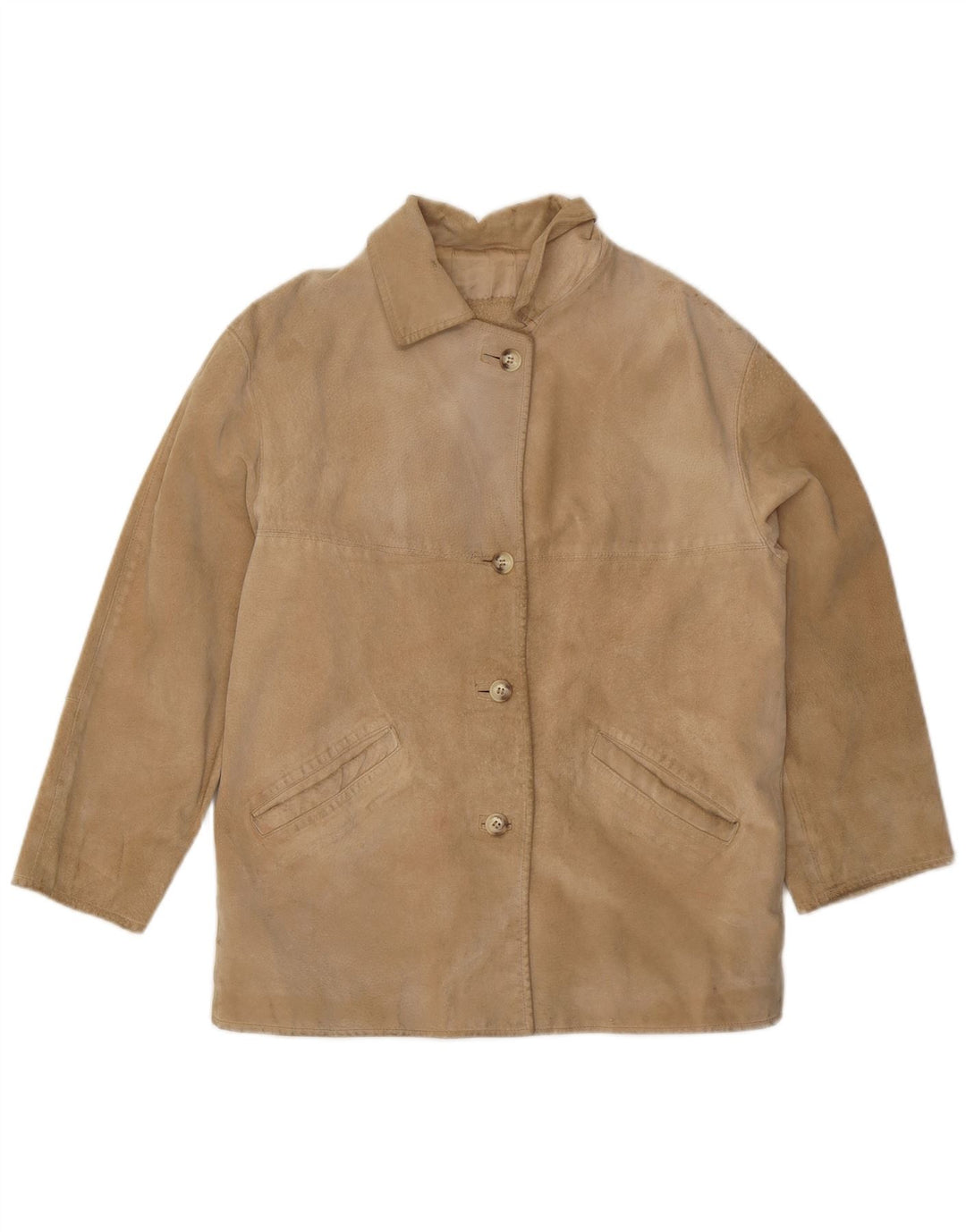 VINTAGE Womens Suede Jacket IT 44 Medium Beige
