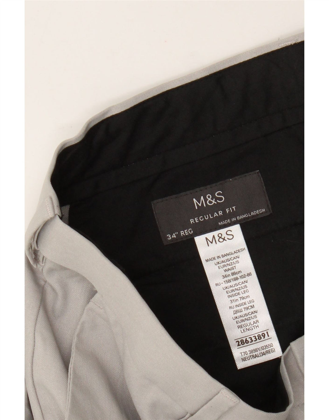 Мужские брюки-чиносы Marks & Spencer стандартного кроя W34 L31, серый полиэстер