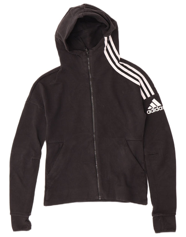 Женский свитер с капюшоном на молнии Adidas UK 8/10, маленький черный, хлопковый