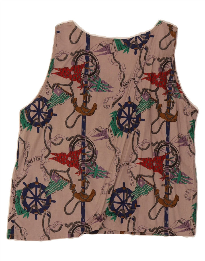 VINTAGE Womens Abstract Pattern Sleeveless Blouse Top UK 10 Small Beige Vintage Vintage and Second-Hand Vintage from Messina Hembry 