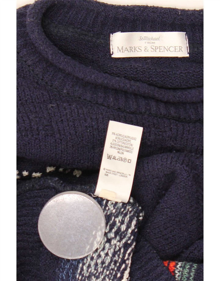 Мужской джемпер с круглым вырезом Marks & Spencer, большой темно-синий с жаккардовым узором