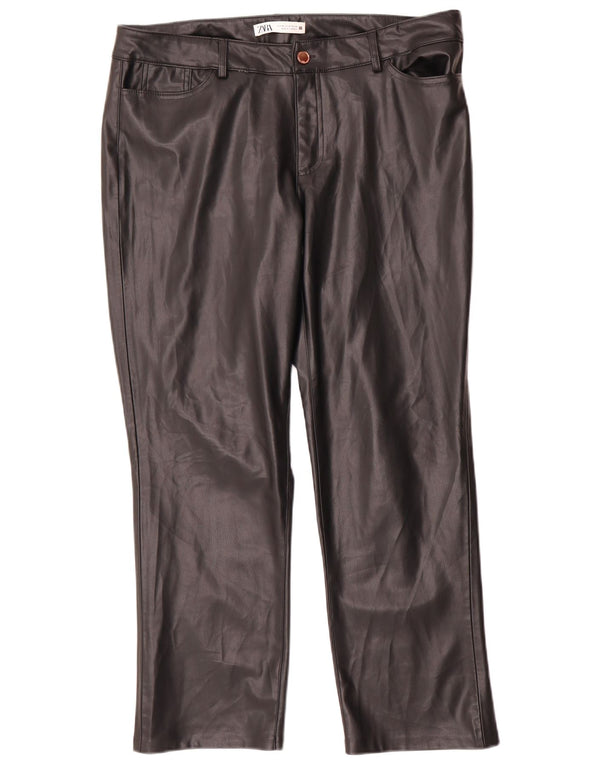 Женские прямые брюки из искусственной кожи Zara EU 46 2XL W36 L27, черные