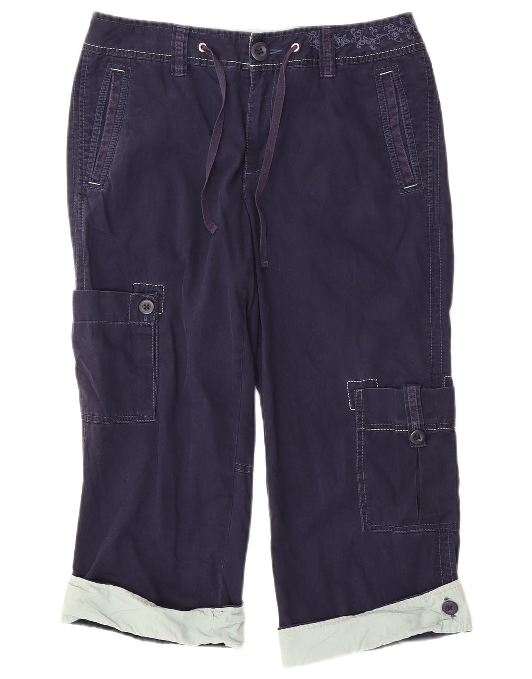 EDDIE BAUER Womens Cargo Trousers US 6 Medium W32 L21 Navy Blue Floral