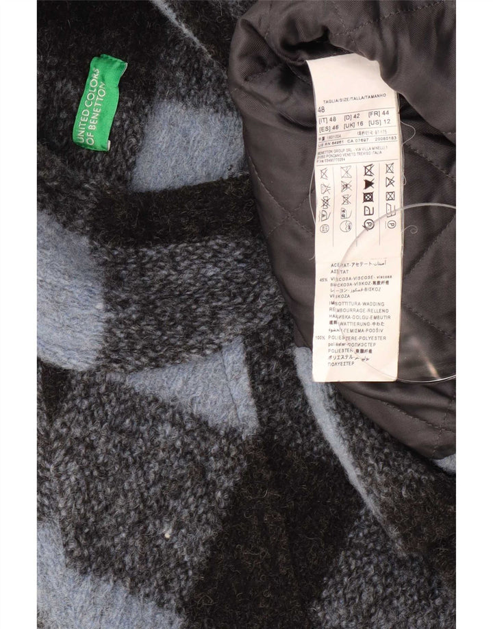 Женское пальто оверсайз Benetton UK 16, большое синее шерстяное полотно в мелкую клетку