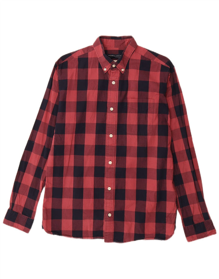 Мужская рубашка Jack & Jones среднего цвета из хлопка в мелкую клетку красного цвета