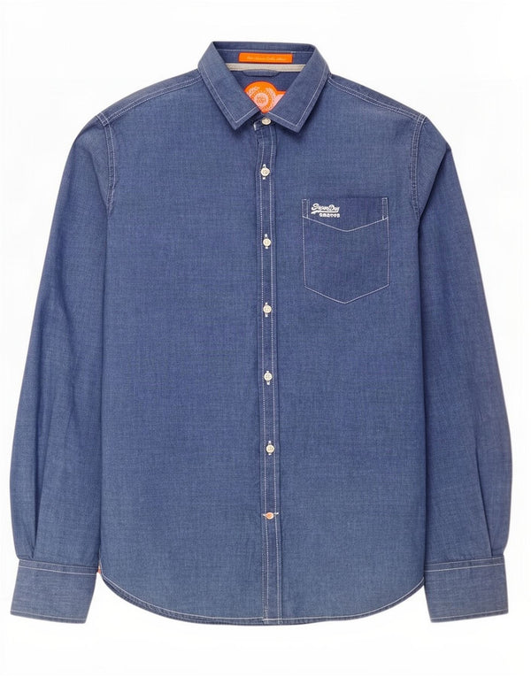 Мужская рубашка Superdry, большая синяя хлопковая