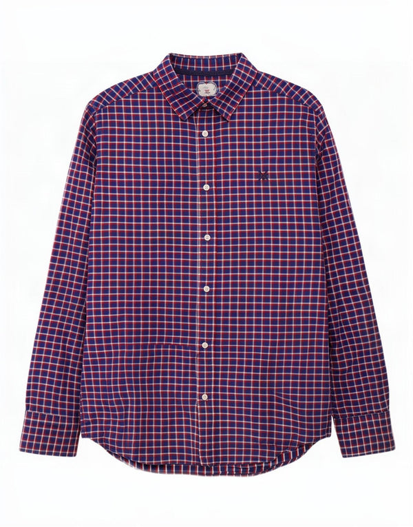 Crew Clothing Мужская фланелевая рубашка классического кроя среднего размера, темно-синяя клетка, хлопок