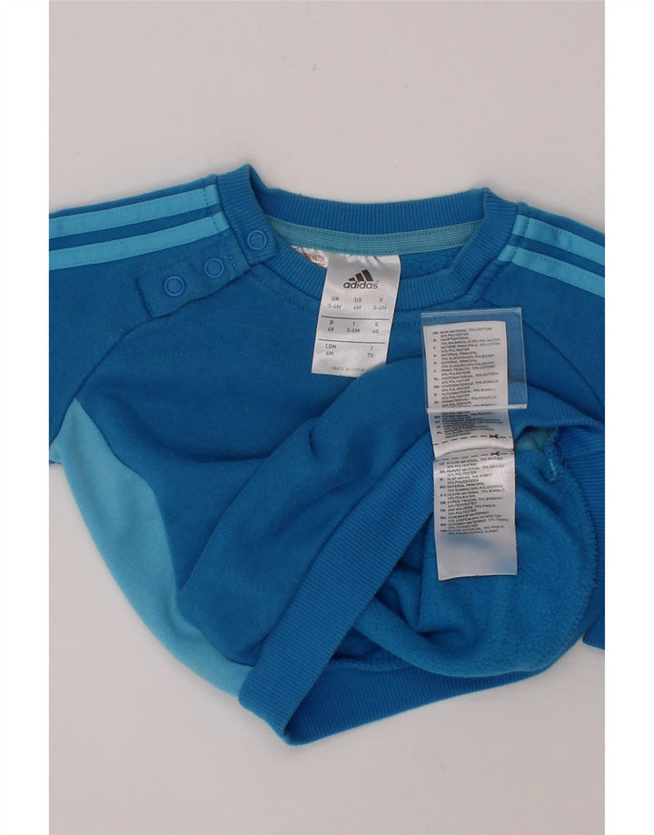 ADIDAS Baby Boys Sweatshirt Jumper 3-6 Months Blue Colourblock Cotton Vintage Adidas and Second-Hand Adidas from Messina Hembry 