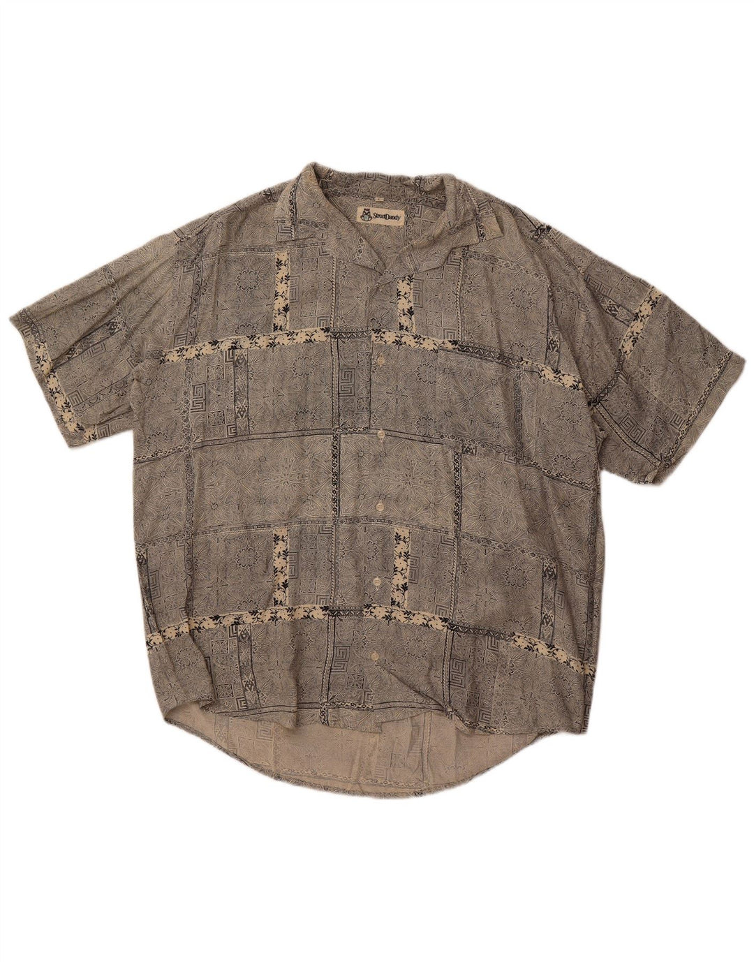 Винтажная мужская рубашка с коротким рукавом, большая серая, с узором пейсли