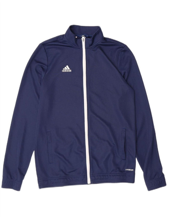 ADIDAS Boys Aeroready Tracksuit Top Jacket 15-16 Years Navy Blue Polyester