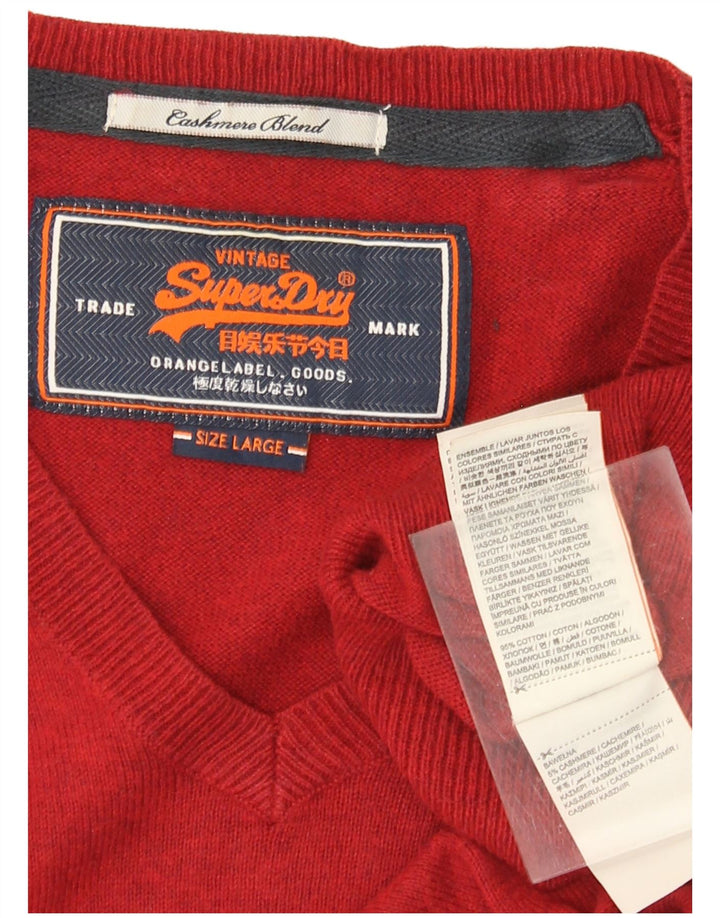 SUPERDRY Мужской джемпер с v-образным вырезом, большой красный хлопковый свитер