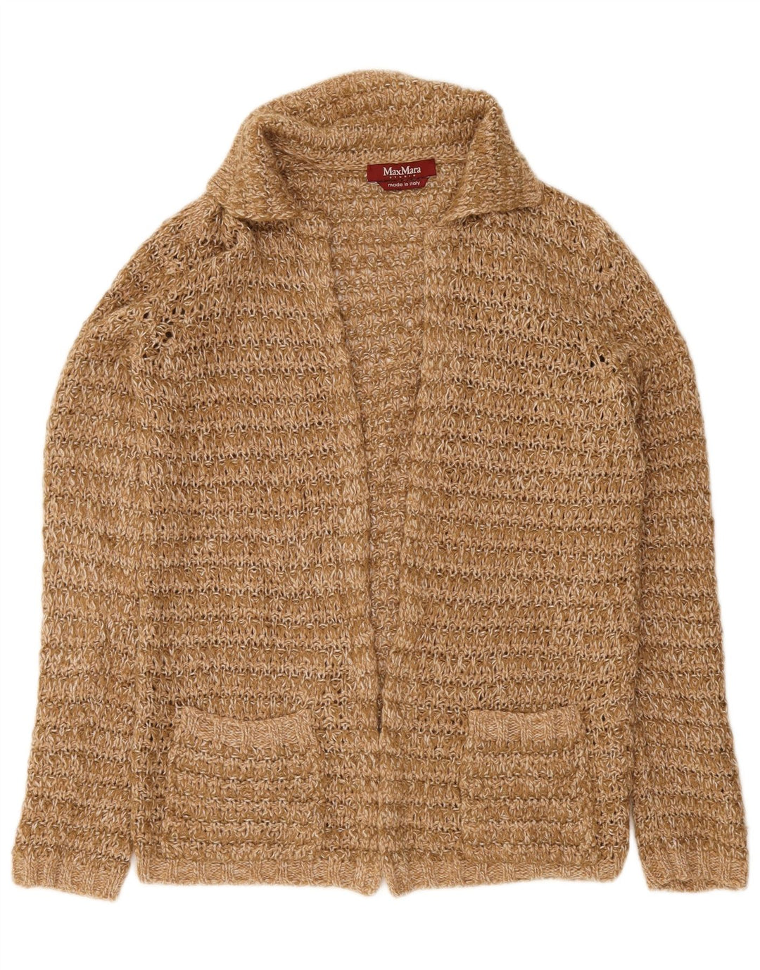Женский открытый кардиган Max Mara UK 14, шерсть среднего коричневого цвета