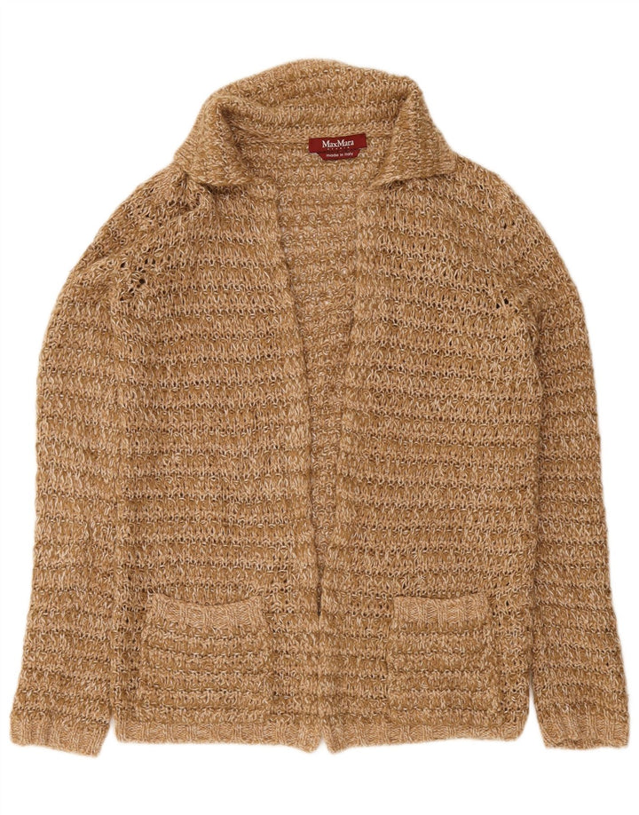 Женский открытый кардиган Max Mara UK 14, шерсть среднего коричневого цвета