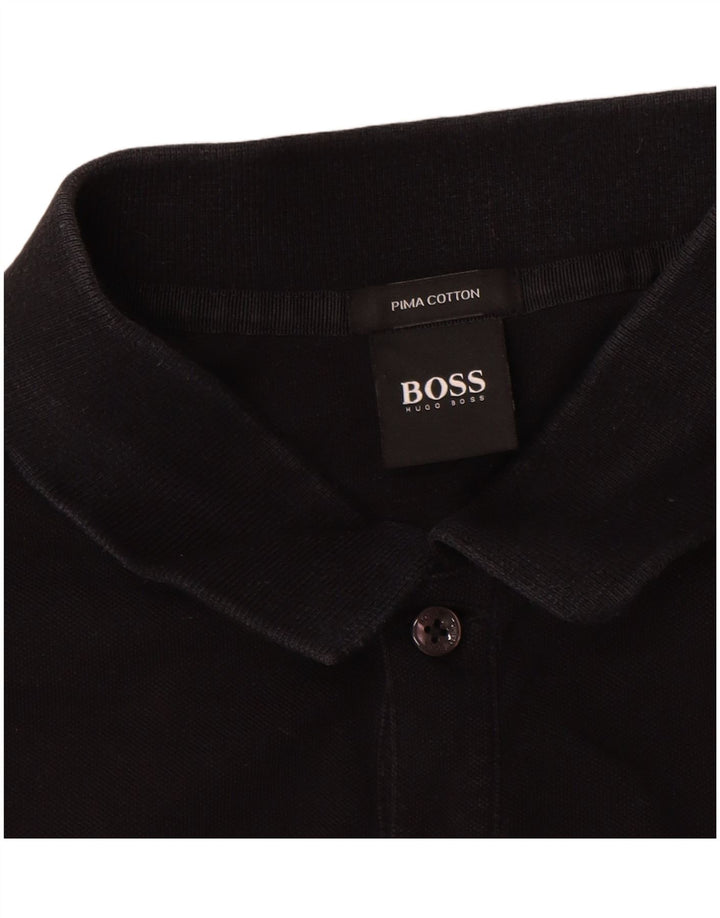 Мужская рубашка поло Hugo Boss, большая черная хлопковая