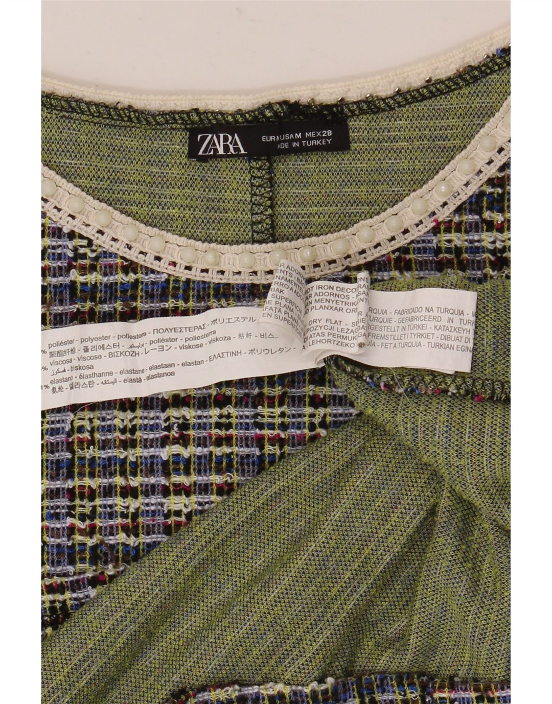 Женская укороченная футболка Zara UK 12, средний разноцветный полиэстер в клетку