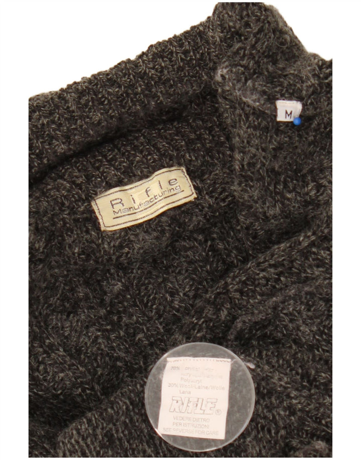 Мужской джемпер с круглым вырезом с винтовкой, свитер среднего серого цвета, акрил