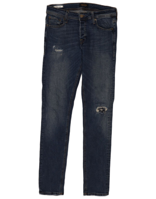 Мужские потертые узкие джинсы GLENN Jack & Jones W31 L34, синий хлопок