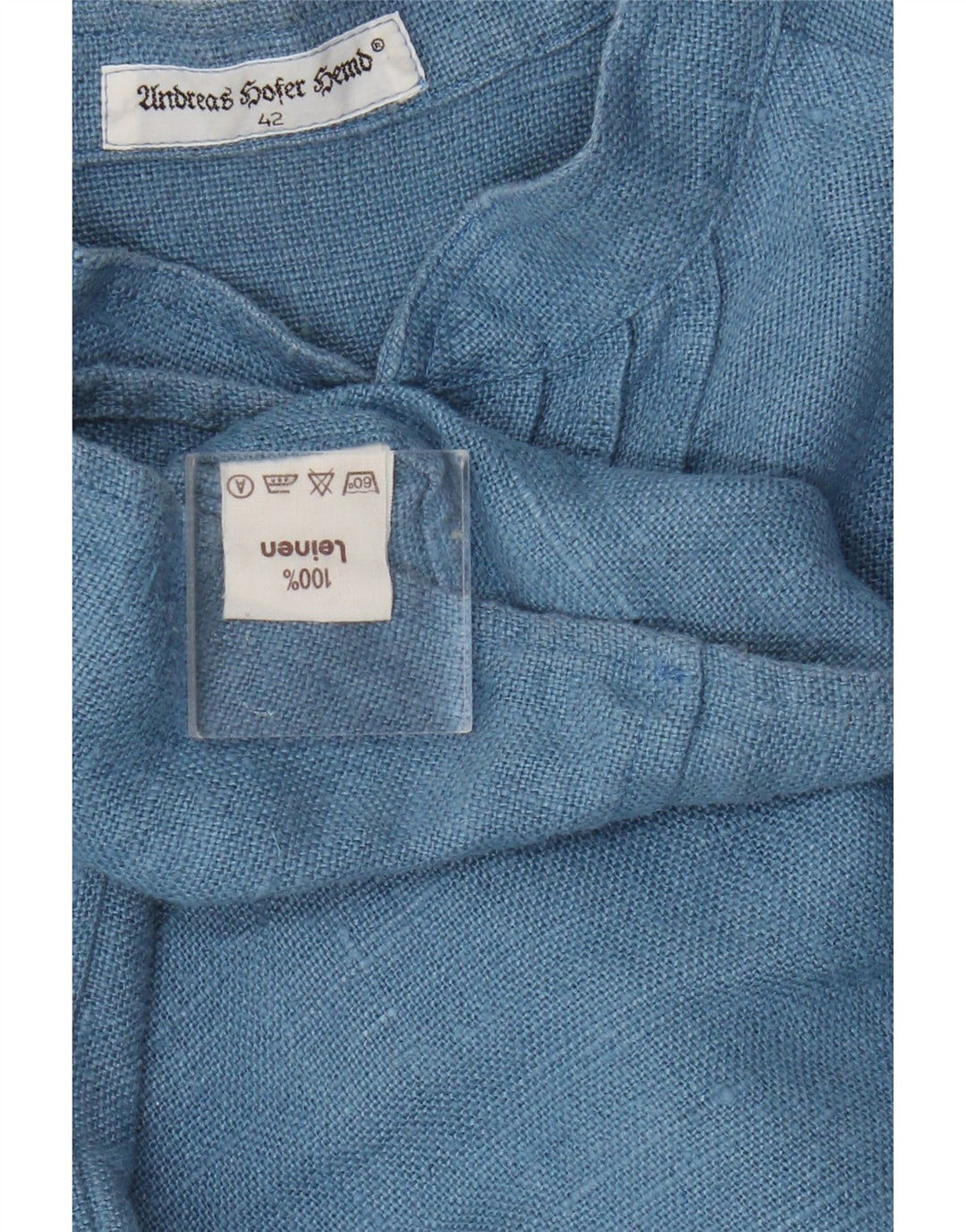 Винтажная женская блузка большого размера с длинными рукавами, топ EU 42, большой синий лен