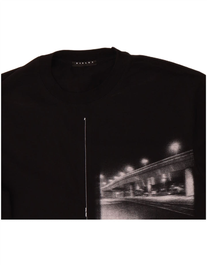 SISLEY Mens Graphic T-Shirt Top Small Black